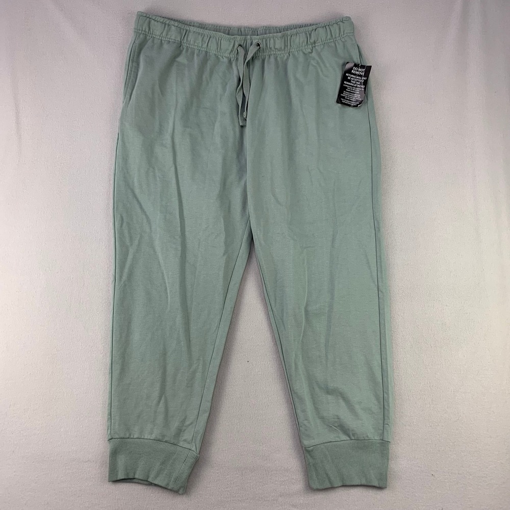 Ellos French Terry Joggers Women 1X Sage Green Lounge Drawstring Elastic Waist